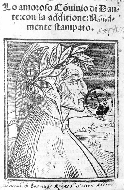 Portret van Dante Alighieri (1265 - 1321), Italiaanse dichter. Frontispice van 