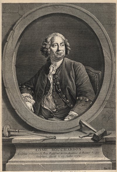 Portret van Edme Bouchardon (1698-1762), Franse beeldhouwer en tekenaar - gravure van 1776 door Unknown artist