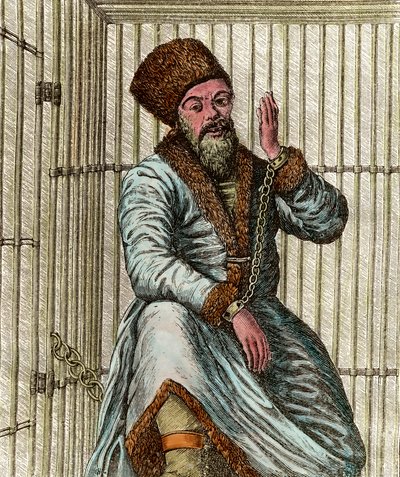Portret van Emelian Ivanovich Pugachev, Kozakkenleider tijdens de Russische Boerenoorlog van 1773-1775 door Unknown artist
