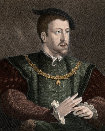 Portret van keizer Karel V (1500-1558) met de ketting van de Orde van het Gulden Vlies - gravure - 19e eeuw door Unknown artist
