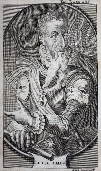 Portret van Ferdinand Alvare de Toledo (1507-1582) Derde Hertog van Alba, Groot van Spanje, Hertog van Huescar, Markies van Coria, Graaf van Salvatierra, Vicekoning van Napels (Italië) en Gouverneur van de Nederlanden. Gravure ter illustratie van 