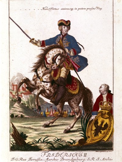 Portret van Frederik II van Pruisen (1712-1786) bekend als Frederik de Grote. Gravure uit de 18e eeuw. door Unknown artist