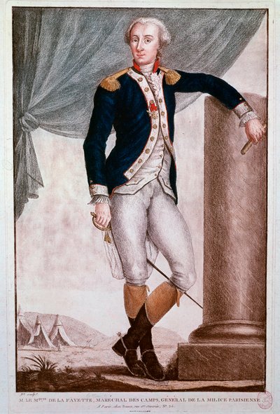 Portret van Gilbert du Motier, Markies de Lafayette (gravure) door Unknown artist