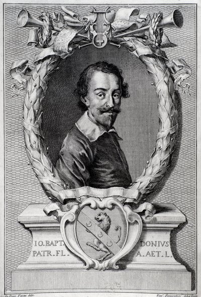 Portret van Giovanni Battista Doni (1596-1647) Italiaanse musicoloog Gravure van frontispice van 