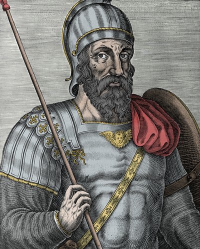 Portret van Godfried van Bouillon (1040/61-1100), Frankisch ridder, een van de leiders van de Eerste Kruistocht - Gravure 16e eeuw door Unknown artist