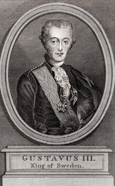 Portret van Gustaaf III (1746-1792), koning van Zweden van 1771 tot 1792 gravure uit 1787 