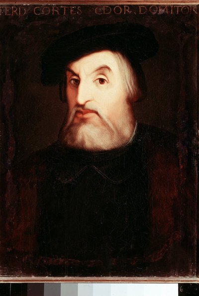 Portret van Hernan Cortes (1485-1547), Spaanse conquistador van Mexico. Anoniem schilderij. Madrid, Nationale Bibliotheek. door Unknown artist