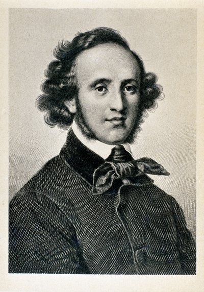 Portret van Jakob Ludwig Felix Mendelssohn Bartholdy, Duitse dirigent en componist. Lithografie van de 19e eeuw, Biblioteca del Conservatorio Giuseppe Verdi, Milaan door Unknown artist