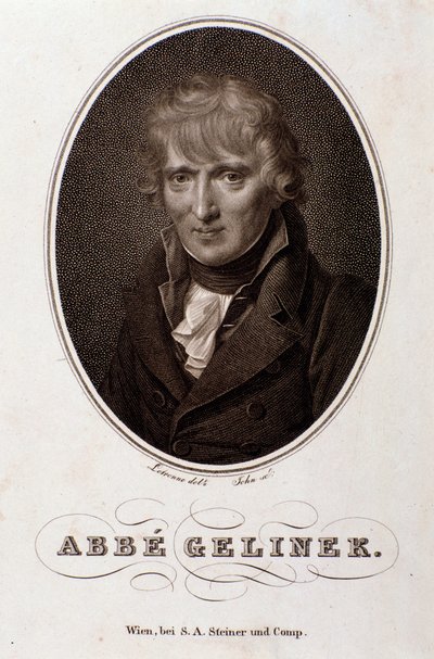 Portret van Josef Gelinek (Joseph) (1758-1825) Oostenrijkse pianist, componist en theoloog Gravure. 19e eeuw. door Unknown artist
