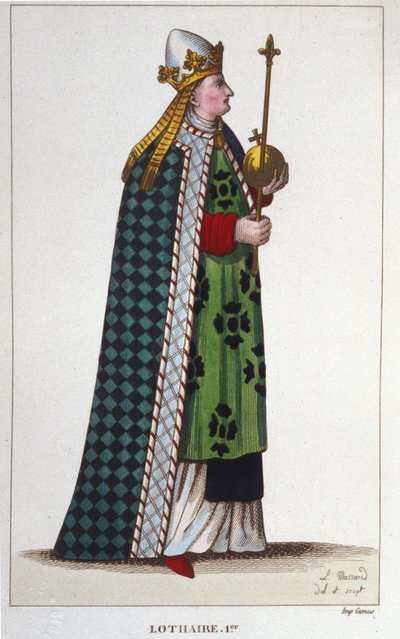 Portret van Lotharius I (795-855), Keizer van het Westen en Koning van Italië gravure uit 1830 door Unknown artist
