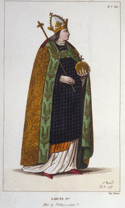 Portret van Lodewijk I de Vrome (778 - 840), Keizer van het Westen (gravure 1830) door Unknown artist