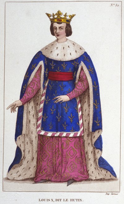 Portret van Lodewijk X de Hutin (1289 - 1316), Koning van Frankrijk gravure uit 1830 door Unknown artist