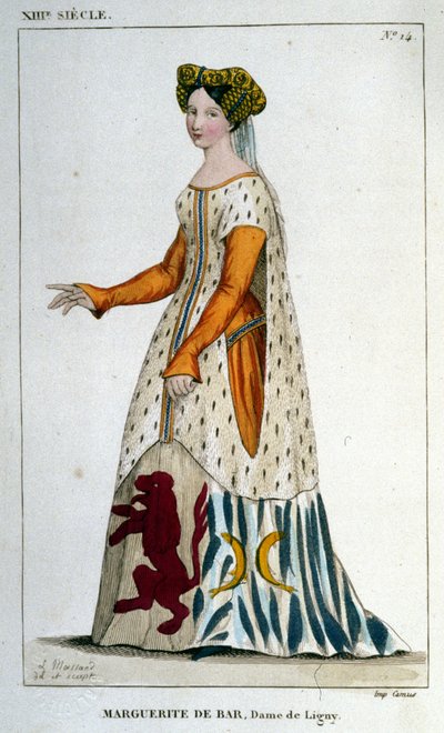 Portret van Marguerite de Bar, Dame van Ligny (ca. 1223 - 1275), gravure uit 1830 door Unknown artist