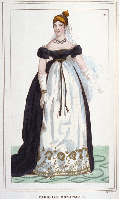 Portret van Marie-Annonciade bekend als Caroline Bonaparte (1782-1839), prinses Murat, koningin van Napels. Gravure uit 1830 door Unknown artist