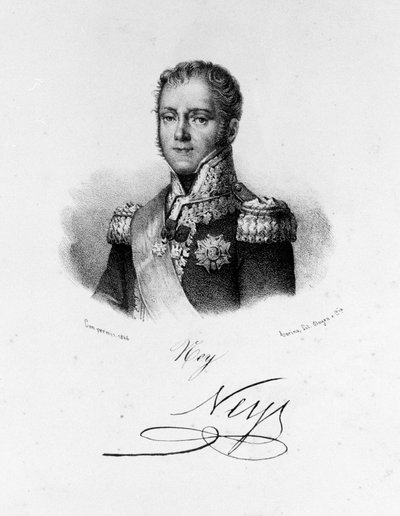 Portret van Michel Ney, hertog van Elchingen, prins van de Moskova (1769 - 1815), maarschalk van Frankrijk. Gravure uit de 19e eeuw. door Unknown artist