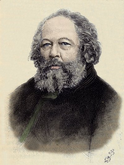 Portret van Mikhail Aleksandrovich Bakunin (1814-1876), Russische anarchist. door Unknown artist