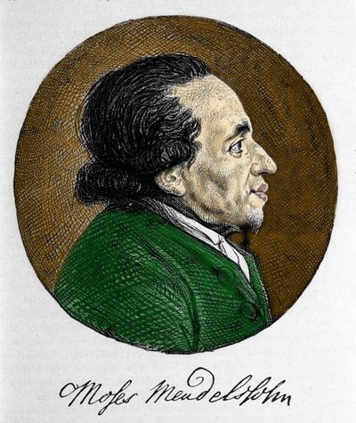 Portret van Moses Mendelssohn (1729 - 1786), filosoof en ware grondlegger van het moderne jodendom. Grootvader van de muzikant Felix Mendelssohn door Unknown artist