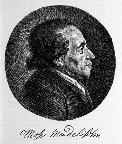 Portret van Moses Mendelssohn (1729 - 1786), filosoof en ware grondlegger van het moderne jodendom. Grootvader van de muzikant Felix Mendelssohn. door Unknown artist