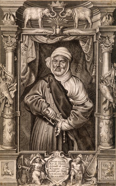 Portret van Muley Hazen (Moorse koning), Koning van Thunes ontdaan van zijn koninkrijk en hersteld door Keizer Karel V, Tunesië 1535 door Unknown artist