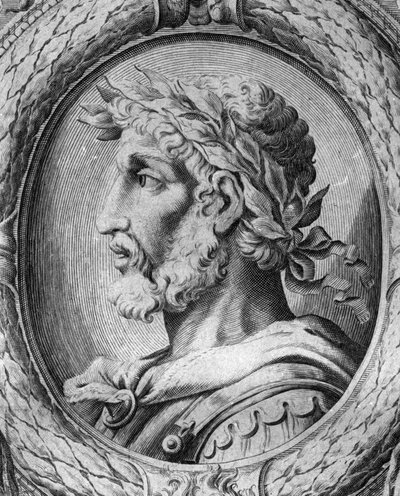 Portret van Odoacre (Odovacar), leider van de Herulen verbonden met de Hunnen en minister van Attila (435-493). Gravure uit de 18e eeuw. door Unknown artist