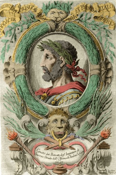 Portret van Odoaker (Odovacar), leider van de Herulen bondgenoten van de Hunnen en minister van Attila (435-493). Gravure uit de 18e eeuw door Unknown artist