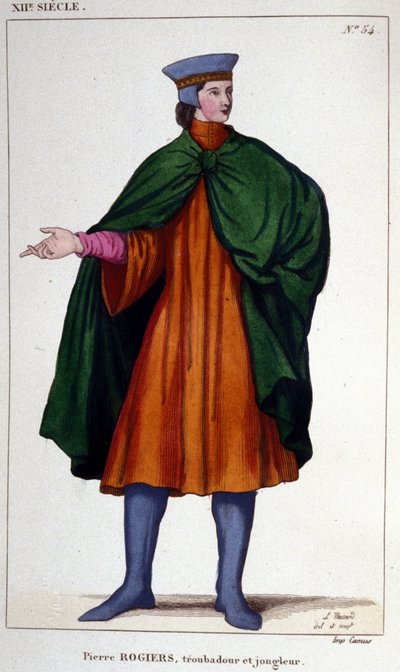 Portret van Pierre Rogiers, troubadour en jongleur uit de 12e eeuw. door Unknown artist