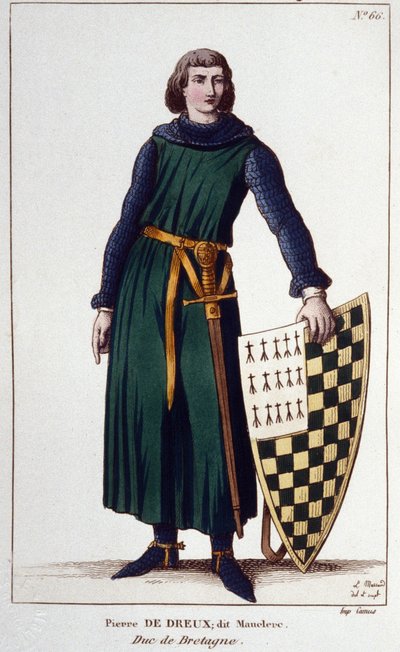 Portret van Pierre de Dreux, genaamd Mauclerc, hertog in 1213. Gravure uit 1830 door Unknown artist