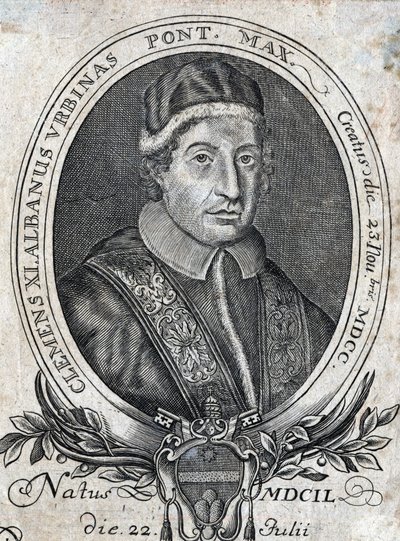 Portret van Paus Clemens XI (Gianfrancesco Albani), 18e eeuwse gravure door Unknown artist