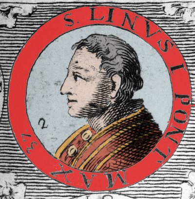 Portret van paus Linus, bisschop van Rome en opvolger van Petrus. 1e eeuw. Gravure uit de 19e eeuw. door Unknown artist