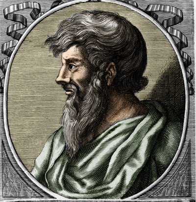 Portret van Pythagoras (ca. 570 - ca. 480 v.Chr.), Griekse wiskundige en filosoof. Gravure uit de 18e eeuw door Unknown artist