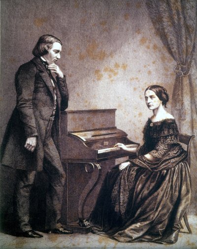 Portret van Robert Schumann (1810 - 1856), Duitse componist, en Clara Schumann (1819 - 1896), Duitse pianiste. door Unknown artist