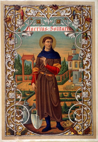 Portret van Sint Fiacre (tuinman, kluizenaar bij Meaux), boek n.d. 19e eeuw door Unknown artist