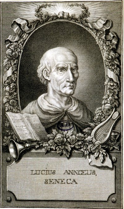 Portret van Seneca (4-65). Gravure van 1794. Coll Maciet, Bibliotheek van Decoratieve Kunsten, Parijs door Unknown artist