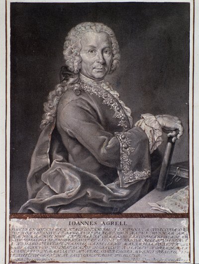 Portret van Zweedse componist en violist Johan Joachim Agrell (Gravure) door Unknown artist