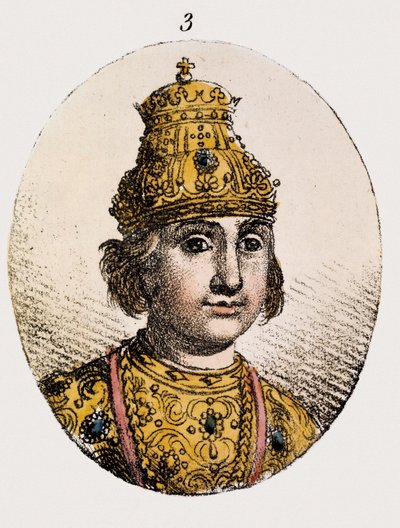 Portret van Theodore Fyodor II Borisovich Godunov (gekleurde gravure) door Unknown artist
