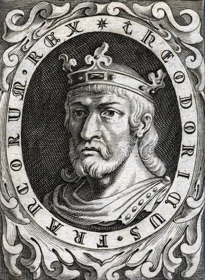 Portret van Thierry II (? - 613), Koning van Bourgondië en Austrasië. door Unknown artist