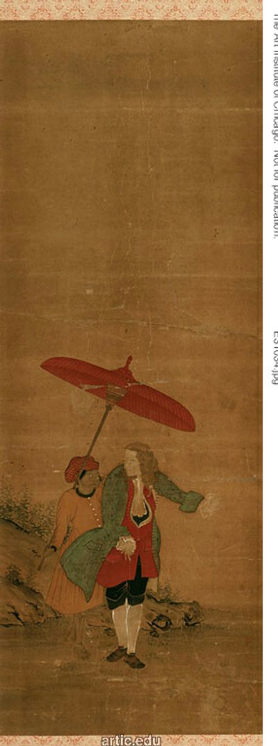 Portret van een Nederlander met een bediende door Unknown artist