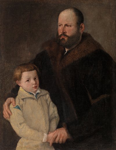 Portret van een heer en zoon door Unknown artist