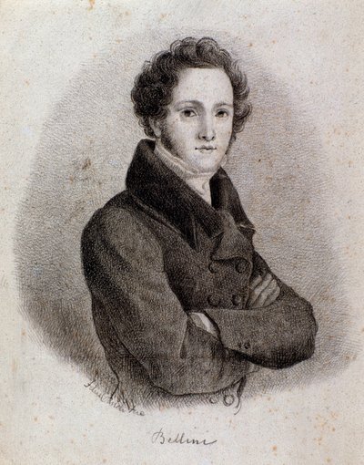 Portret van Italiaanse componist Vincenzo Bellini. Gravure. 19e eeuw door Unknown artist