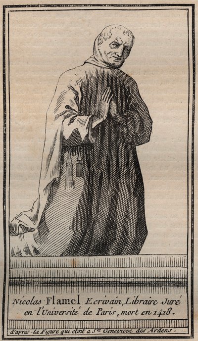 Portret van de Franse alchemist Nicolas Flamel (1330-1418) - Gravure - Portret van de Engelse alchemist Nicolas Flamel - Gravure Privécollectie door Unknown artist