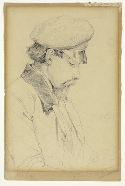 Profielportret van een man met pet door Unknown artist