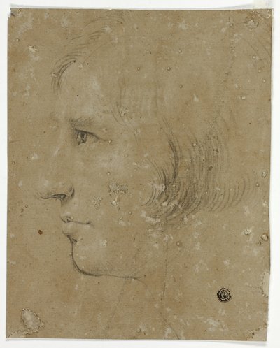 Profiel van mannelijk hoofd naar links door Unknown artist