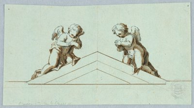 Ontwerp voor een altaar met engelen en fronton door Unknown artist