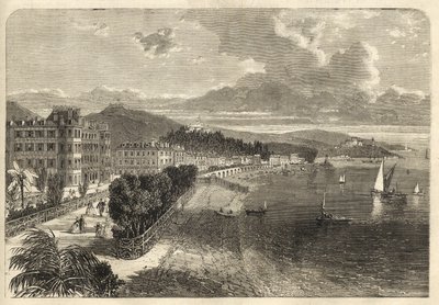 Promenade des Anglais in Nice in 1866 - De Promenade des Anglais in 1866 - gravure door Unknown artist