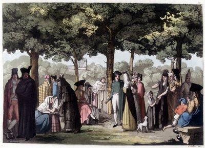 Promenade van de esplanade in Barcelona. Lithografie uit de 19e eeuw. door Unknown artist