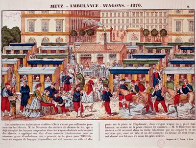 Pruisische oorlog: Spoorwegwagons gebruikt als ambulances, Metz, Frankrijk door Unknown artist