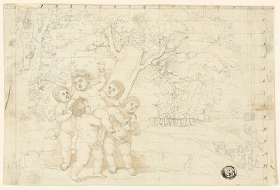 Putti die jonge Bacchus dragen door Unknown artist