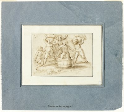 Putti die wijn maken door Unknown artist