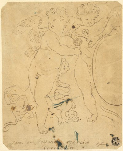 Putti met schild door Unknown artist