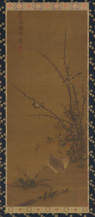 Kwartels, andere vogels en bramen door Unknown artist
